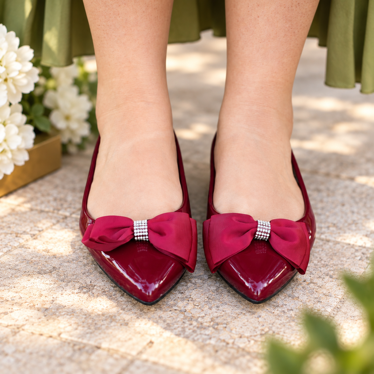 Women's Wine Red Patent Leather Flats