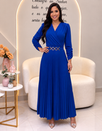 Women's Pleated Crepe Maxi Dress with Pockets