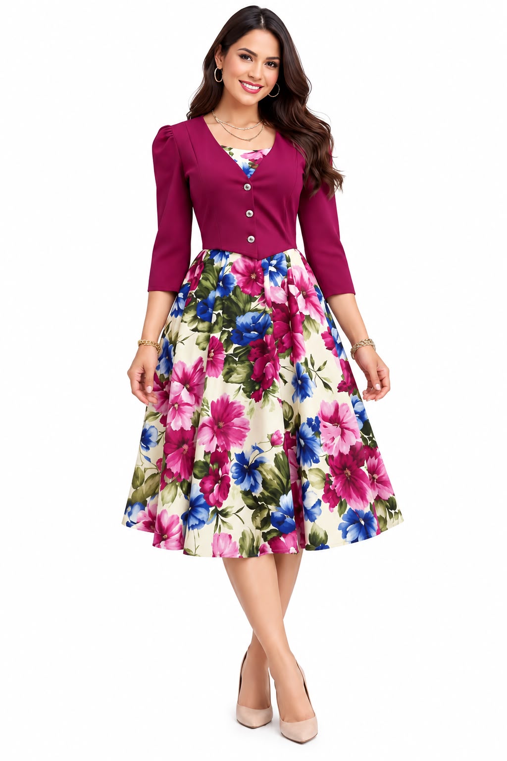 Women's Crepe Midi Dress with Pockets - Below Knee