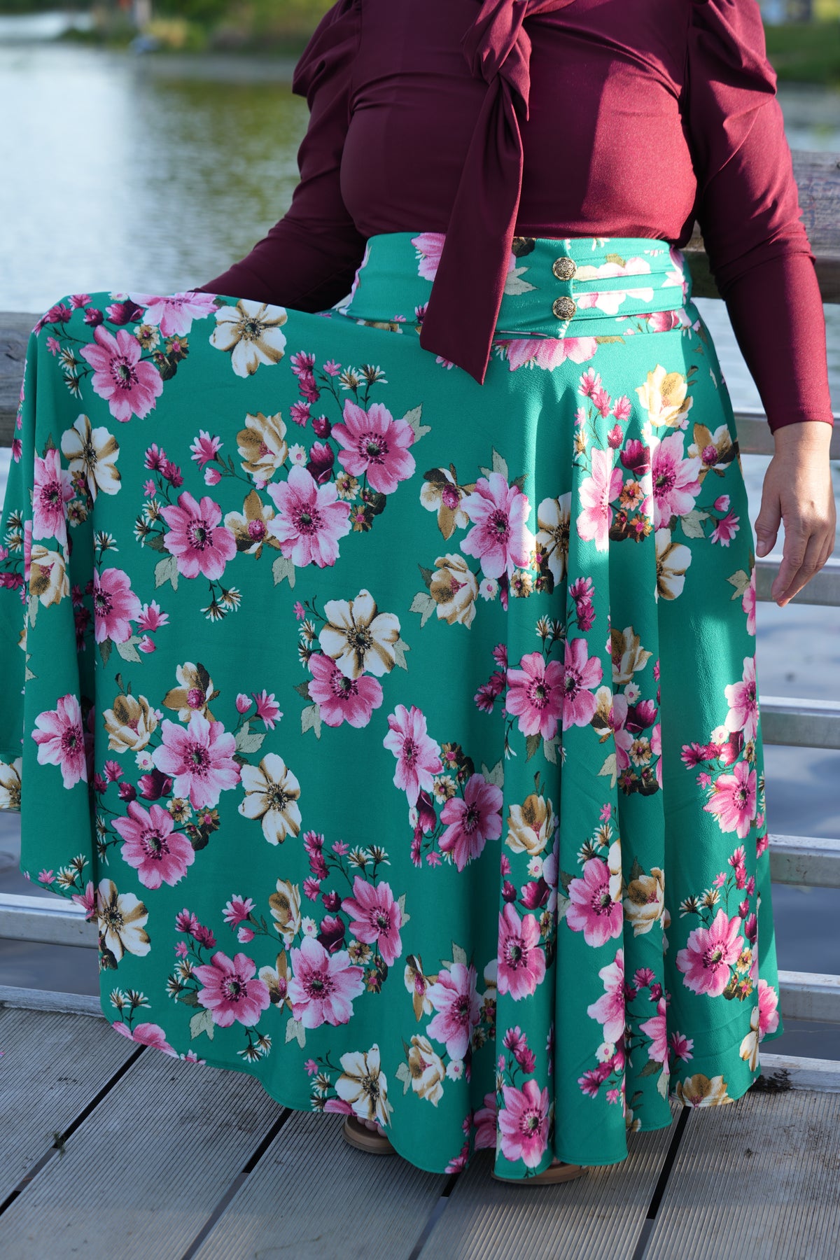 Women's Floral Crepe Maxi Skirt with Pockets