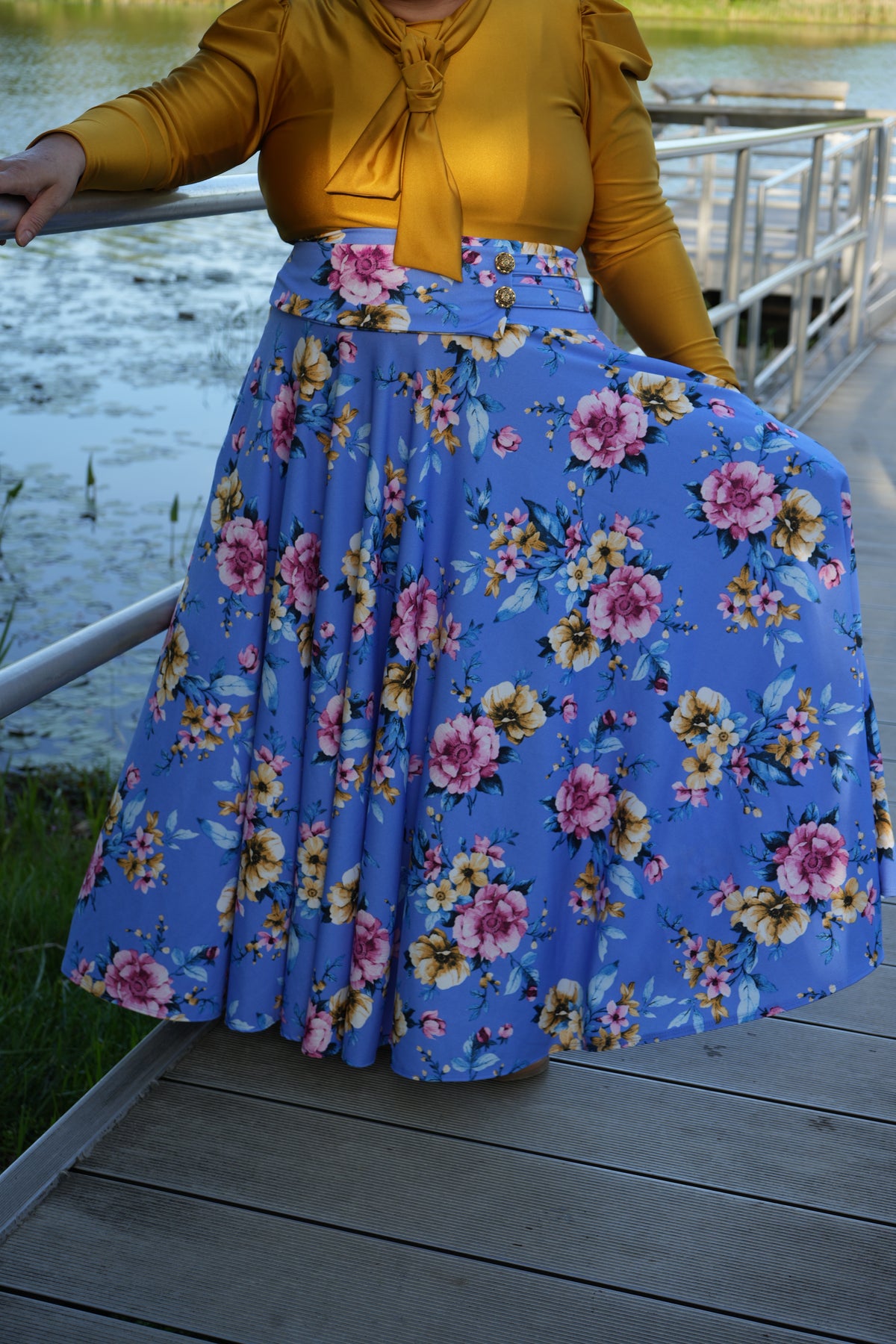 Women's Floral Crepe Maxi Skirt with Pockets