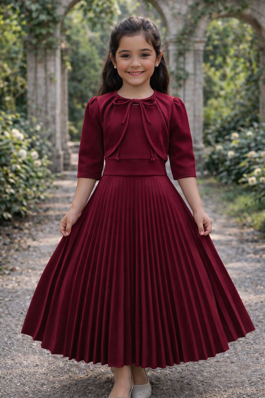 Girls' Crepe Dresses with Pockets - Long & Stylish
